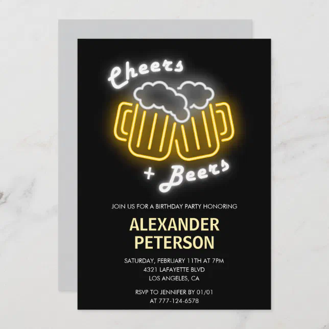 Cheers and Beers Black Men 54th birthday Invitation