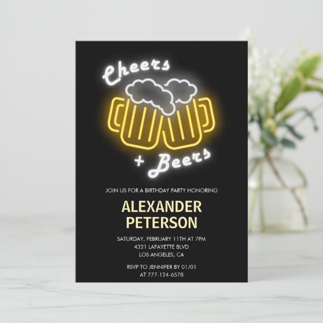 Cheers and Beers Black Men 54th birthday Invitation