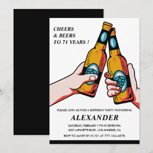 Cheers and Beers Black Rustic Men 71st birthday Invitation