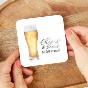 Cheers and Beers Casual 50th Birthday Square Paper Coaster