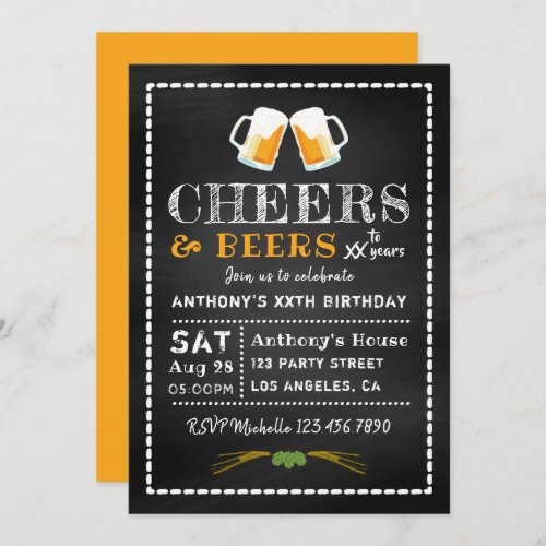 Cheers and Beers Chalkboard Milestone Birthday Invitation