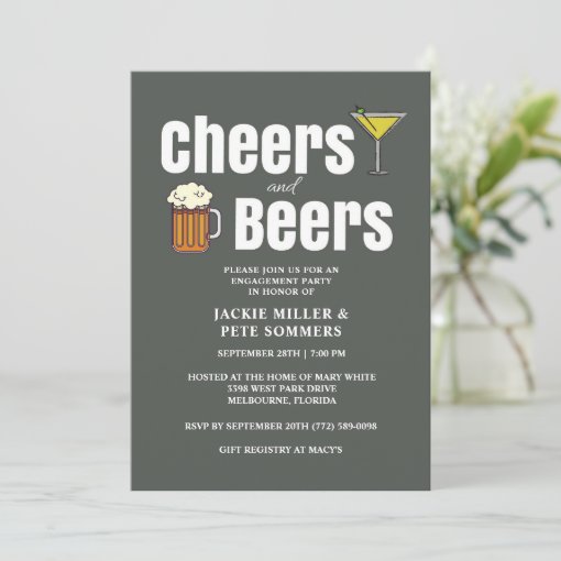 Cheers and Beers Engagement Party Invitation | Zazzle