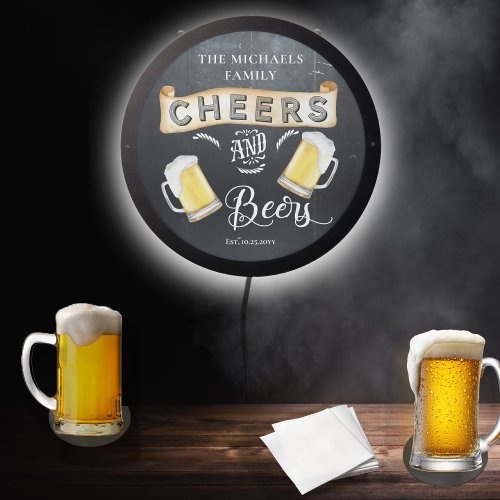 Cheers and Beers Family Name  Est Date LED Sign