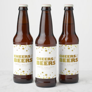 Cheers and Beers Fun Christmas White & Gold Beer Bottle Label