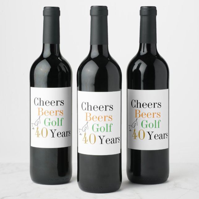 Cheers and Beers Golf 40th Birthday Party Wine Label (Bottles)