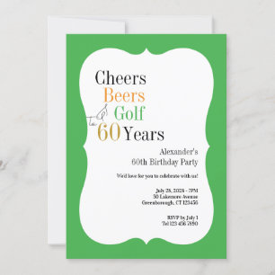Cheers and Beers Golf 60th Birthday Green Invitation