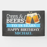 Cheers and Beers Happy 18th Birthday Banner Blue
