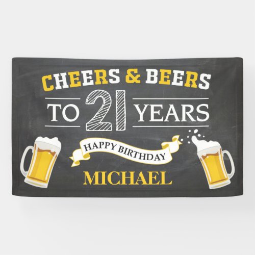 Cheers and Beers Happy 21st Birthday Banner