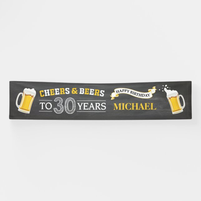 Cheers and Beers Happy 30th Birthday Banner (Horizontal)