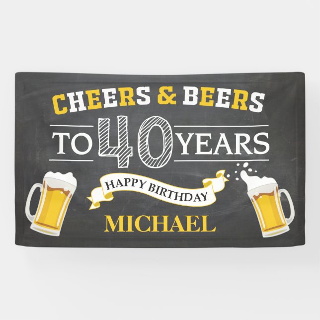 Cheers and Beers Happy 40th Birthday Banner (Horizontal)