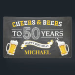 Cheers and Beers Happy 50th Birthday Banner<br><div class="desc">Cheers and Beers Happy 50th Birthday Banner. For further customization,  please click the "Customize it" button and use our design tool to modify this template.</div>