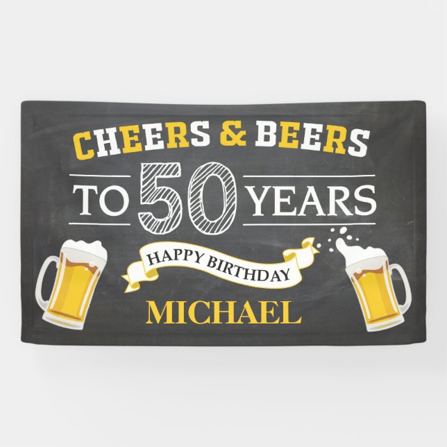 Cheers and Beers Happy 50th Birthday Banner (Horizontal)