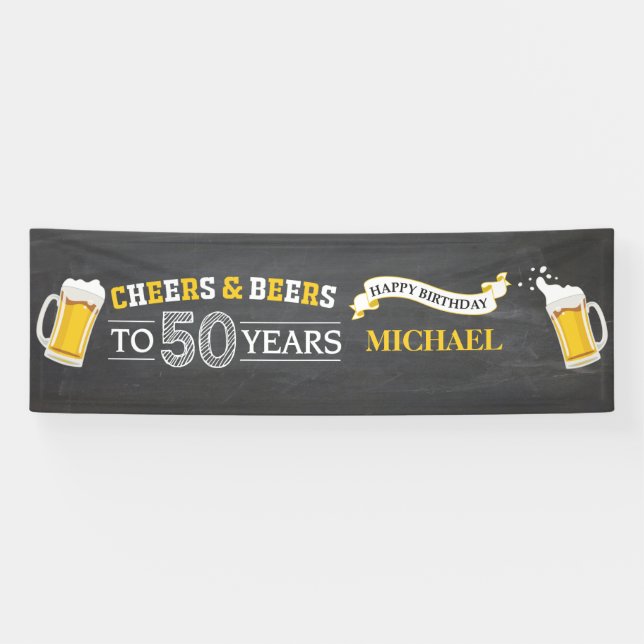 Cheers and Beers Happy 50th Birthday Banner (Horizontal)
