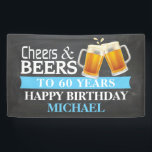 Cheers and Beers Happy 60th Birthday Banner Blue<br><div class="desc">Cheers and Beers Happy 60th Birthday Banner Blue. For further customization,  please click the "Customize it" button and use our design tool to modify this template.</div>