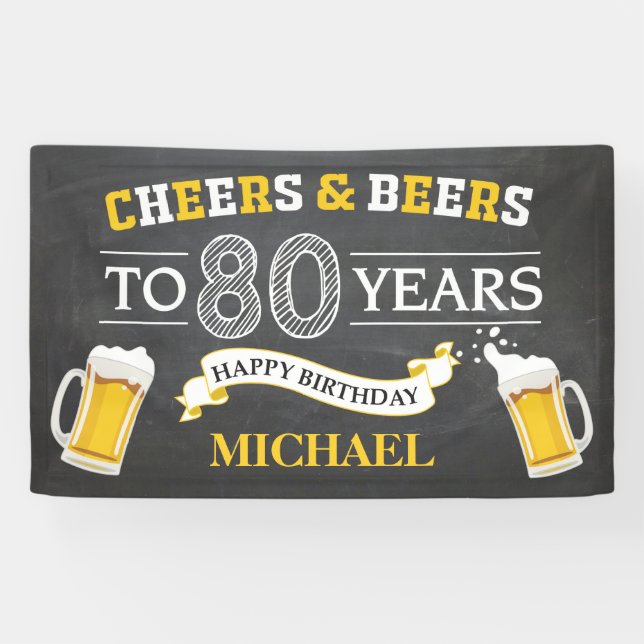 Cheers and Beers Happy 80th Birthday Banner (Horizontal)