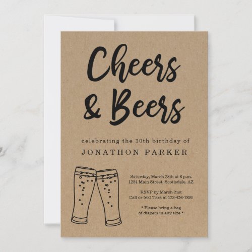 Cheers and Beers Mens Adult Birthday Party Invitation