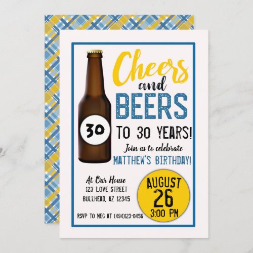 Cheers and Beers mens birthday invitations