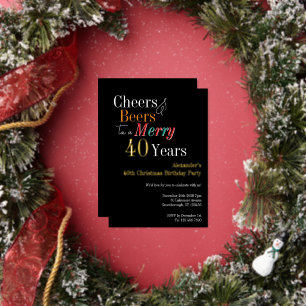Cheers and Beers Merry 40th Christmas Birthday Foil Invitation