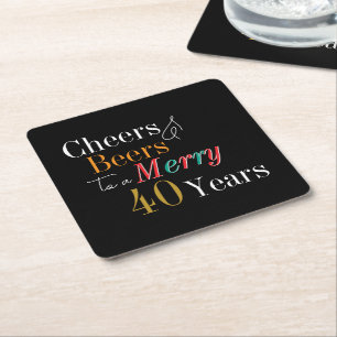 Cheers and Beers Merry 40th Christmas Birthday Square Paper Coaster