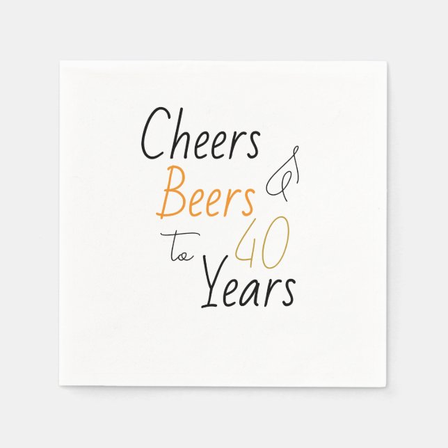 Cheers and Beers Minimal 40th Birthday Party Napkins (Front)