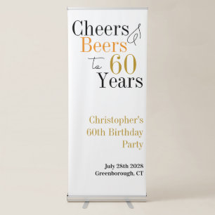 Cheers and Beers Minimal 60th Birthday Party Retractable Banner