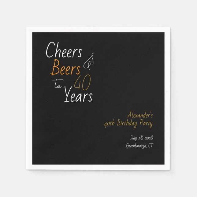 Cheers and Beers Personalized 40th Birthday Napkins (Front)