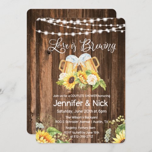 Cheers and Beers Rustic Couples Shower Invitation