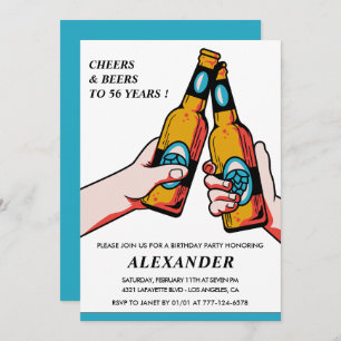 Cheers and Beers Rustic Men Blue 56th birthday Invitation