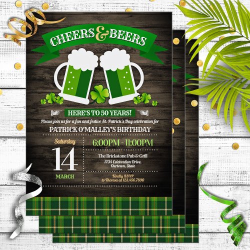 Cheers and Beers St Patricks Day Birthday Party Invitation