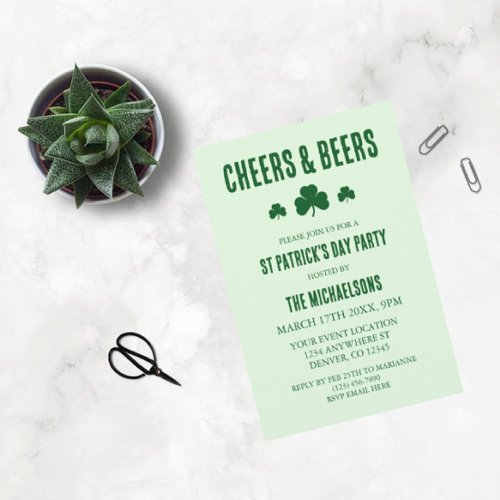 Cheers and Beers St Patricks Day Party Invitation