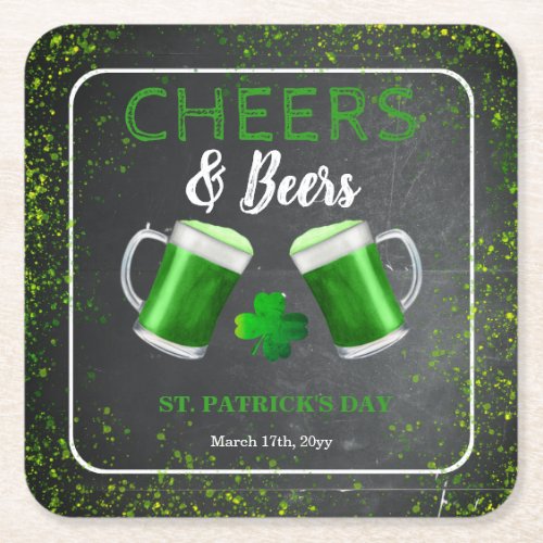 Cheers and Beers St Patricks Day Party Square Paper Coaster