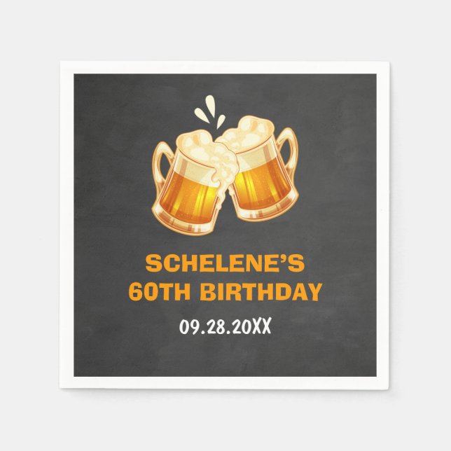 Cheers and Beers Surprise 60th Birthday Chalkboard Napkins (Front)
