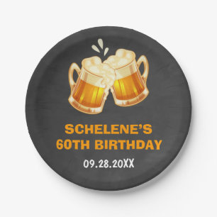 Cheers and Beers Surprise 60th Birthday Chalkboard Paper Plates