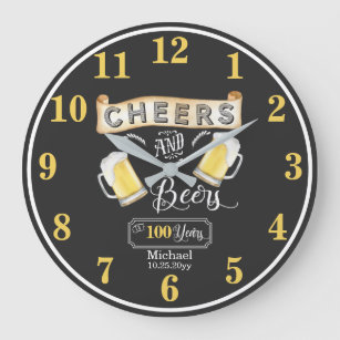 Cheers and Beers to 100 Years Birthday Large Clock