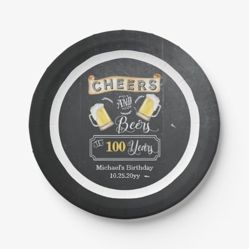 Cheers and Beers to 100 Years Birthday Paper Plate