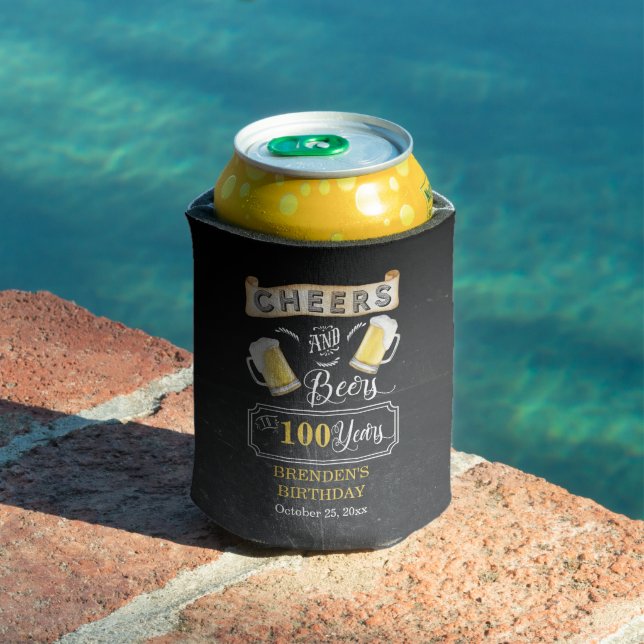 Cheers and Beers to 100 Years Birthday Party Can Cooler (In Situ Pool)