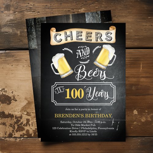 Cheers and Beers to 100 Years Birthday Party Invitation