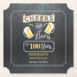 Cheers and Beers to 100 Years Birthday Party  Paper Coaster<br><div class="desc">Celebrate your 100th Birthday in style with this rustic "Cheers and Beers" chalkboard vintage barroom look design.  Composite design by Holiday Hearts Designs (rights reserved).</div>