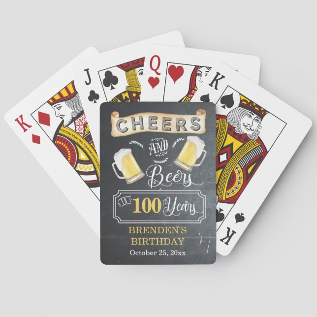 Cheers and Beers to 100 Years Birthday Party Poker Cards (Back)