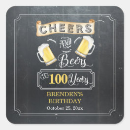 Cheers and Beers to 100 Years Birthday Party Square Sticker