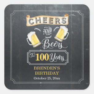 Cheers and Beers to 100 Years Birthday Party Square Sticker
