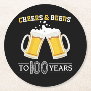 Cheers and Beers to 100 Years Round Paper Coaster