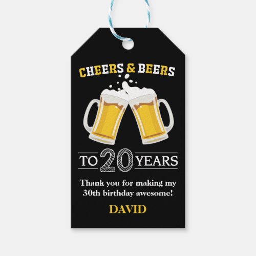 Cheers and Beers to 20 Years Gift Tags