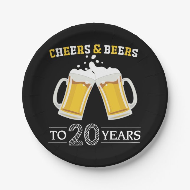 Cheers and Beers to 20 Years Paper Plate (Front)