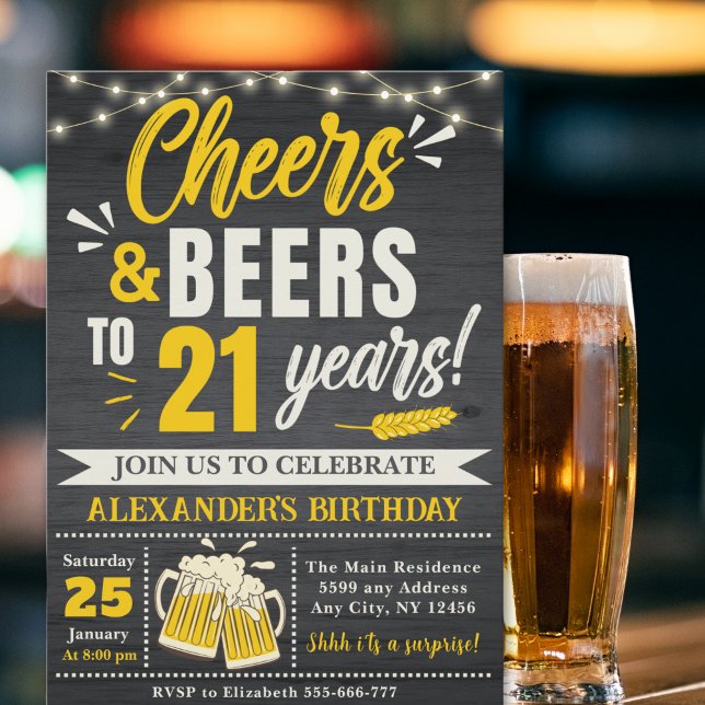 Cheers and Beers to 21 Years, Beer-Themed  Invitation (Creator Uploaded)