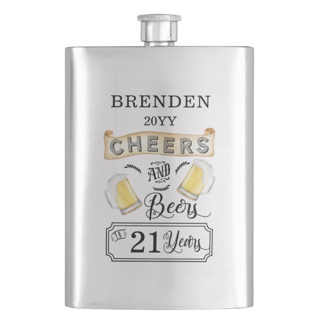 Cheers and Beers to 21 Years Birthday  Flask (Front)