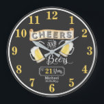 Cheers and Beers to 21 Years Birthday Large Clock<br><div class="desc">Celebrate your 21st Birthday in style with this rustic "Cheers and Beers" vintage barroom look design.  Composite design by Holiday Hearts Designs (rights reserved).</div>