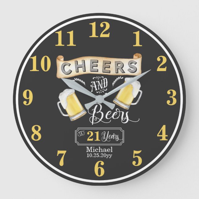Cheers and Beers to 21 Years Birthday Large Clock (Front)