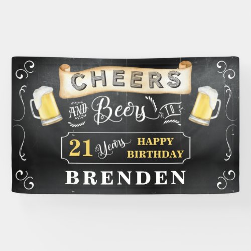 Cheers and Beers to 21 Years Birthday Party  Banne Banner