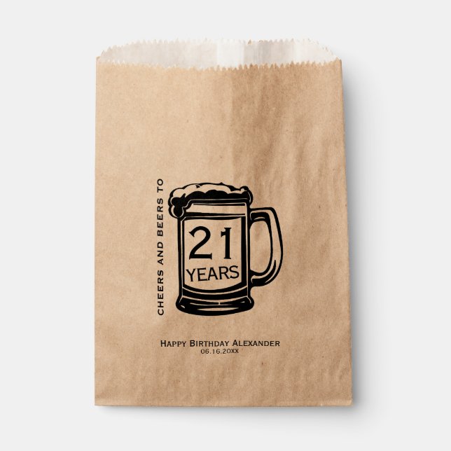 Cheers and Beers to 21 Years Birthday Party Favor Bag (Front)